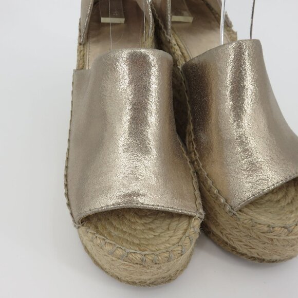 Marc Fisher ADALYN Women 7 M Metallic Gold Leather Espadrille Wedge Sandals - Picture 4 of 16